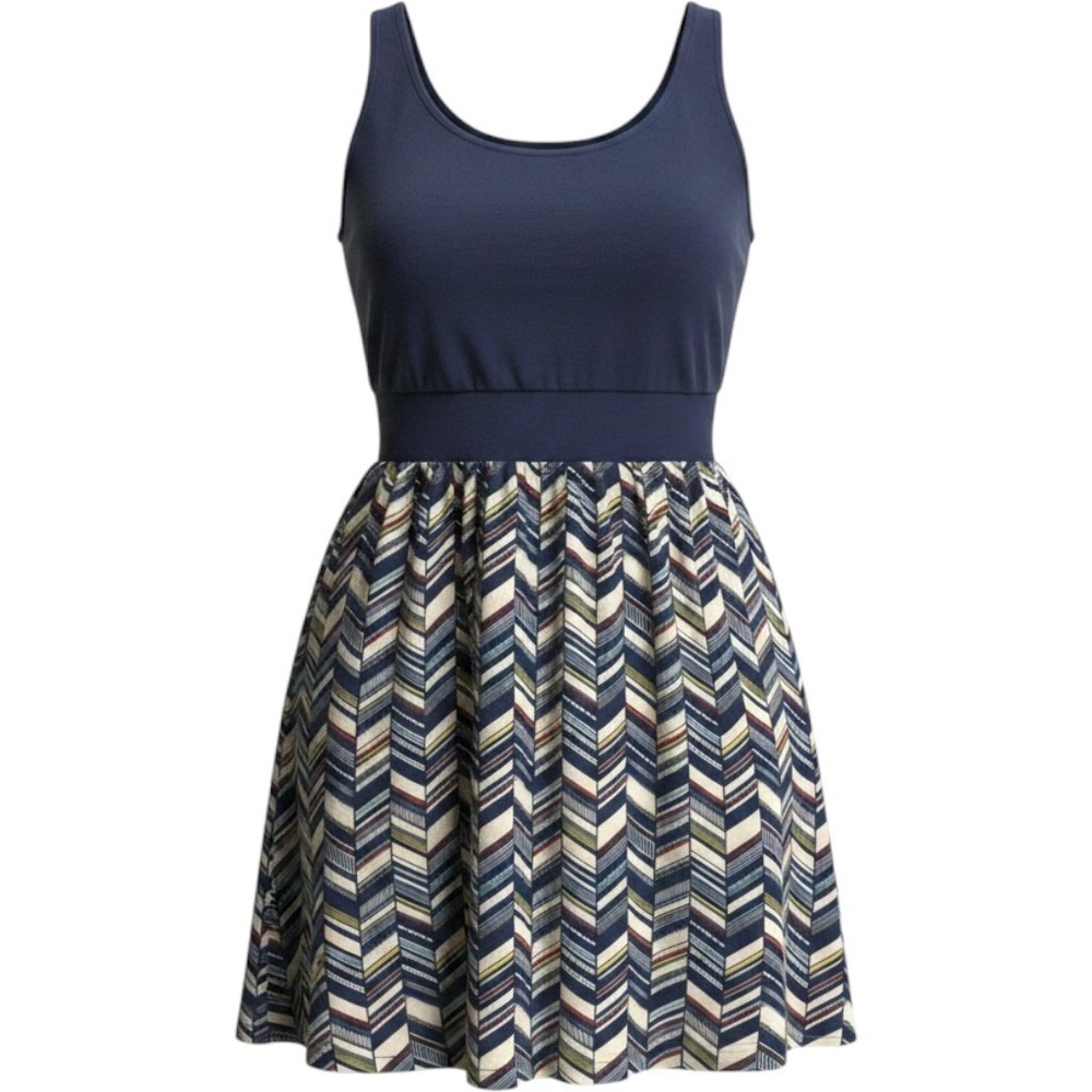 Torrid Womens Plus Size 3 Navy Blue Chevron Print Sleeveless Skater Dress Boho